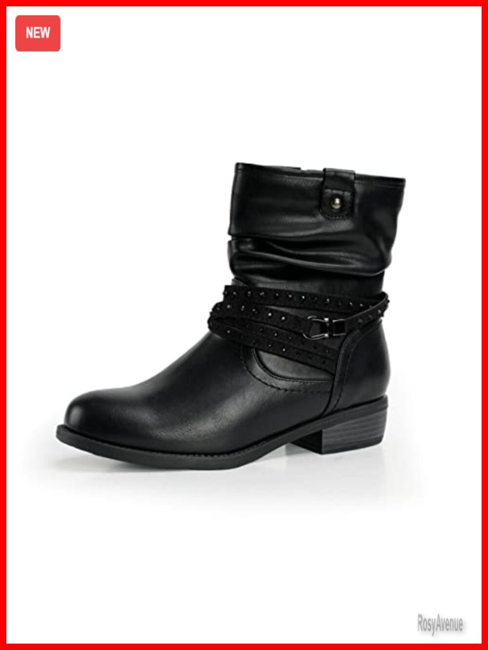 Women's Mid Calf Slouchy Bootie Faux Suede Side Zipper Block Heel Round Toe